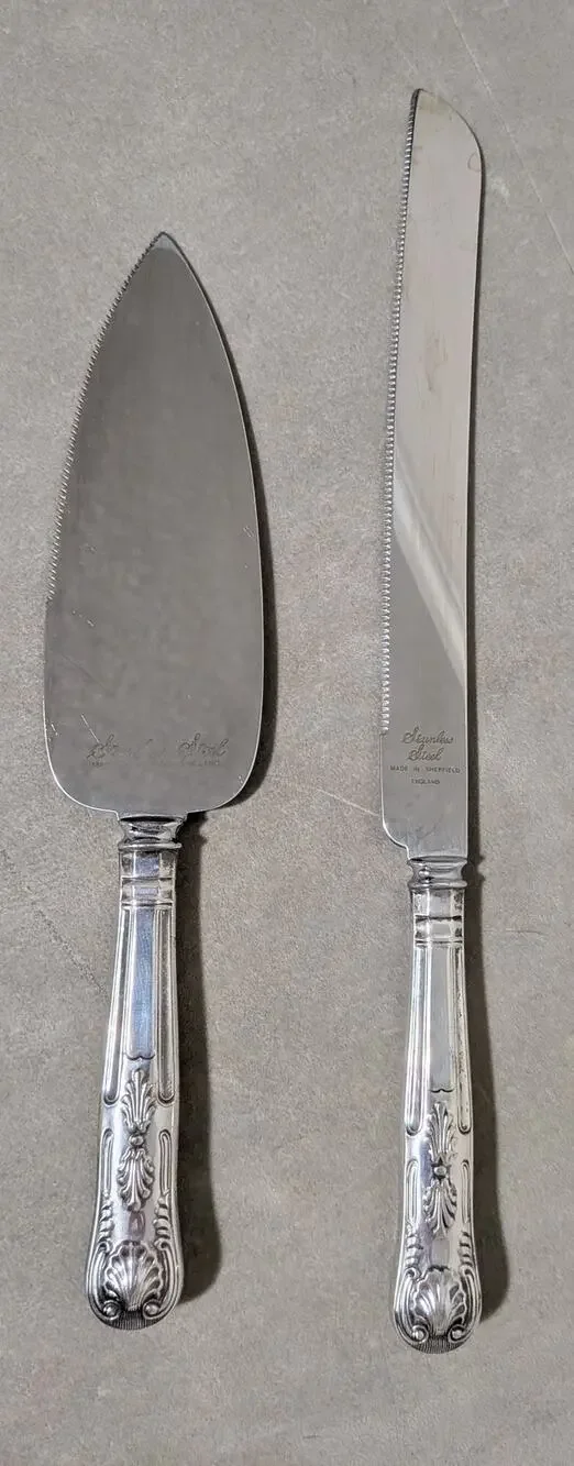 Vtg Sheffield England Stainless Steel Wedding Cake Server Set Kings Pattern